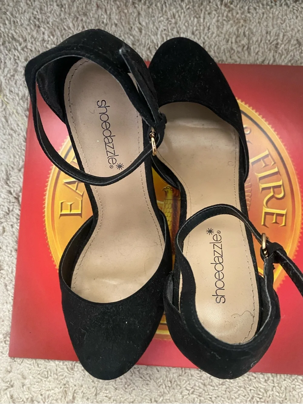 Shoe Dazzle Black Suede Platform Ankle-Strap Heels